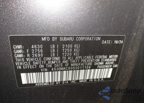 2025 Subaru Legacy Premium z USA, uszkodzony, nr VIN 4S3BWAC60S3011109